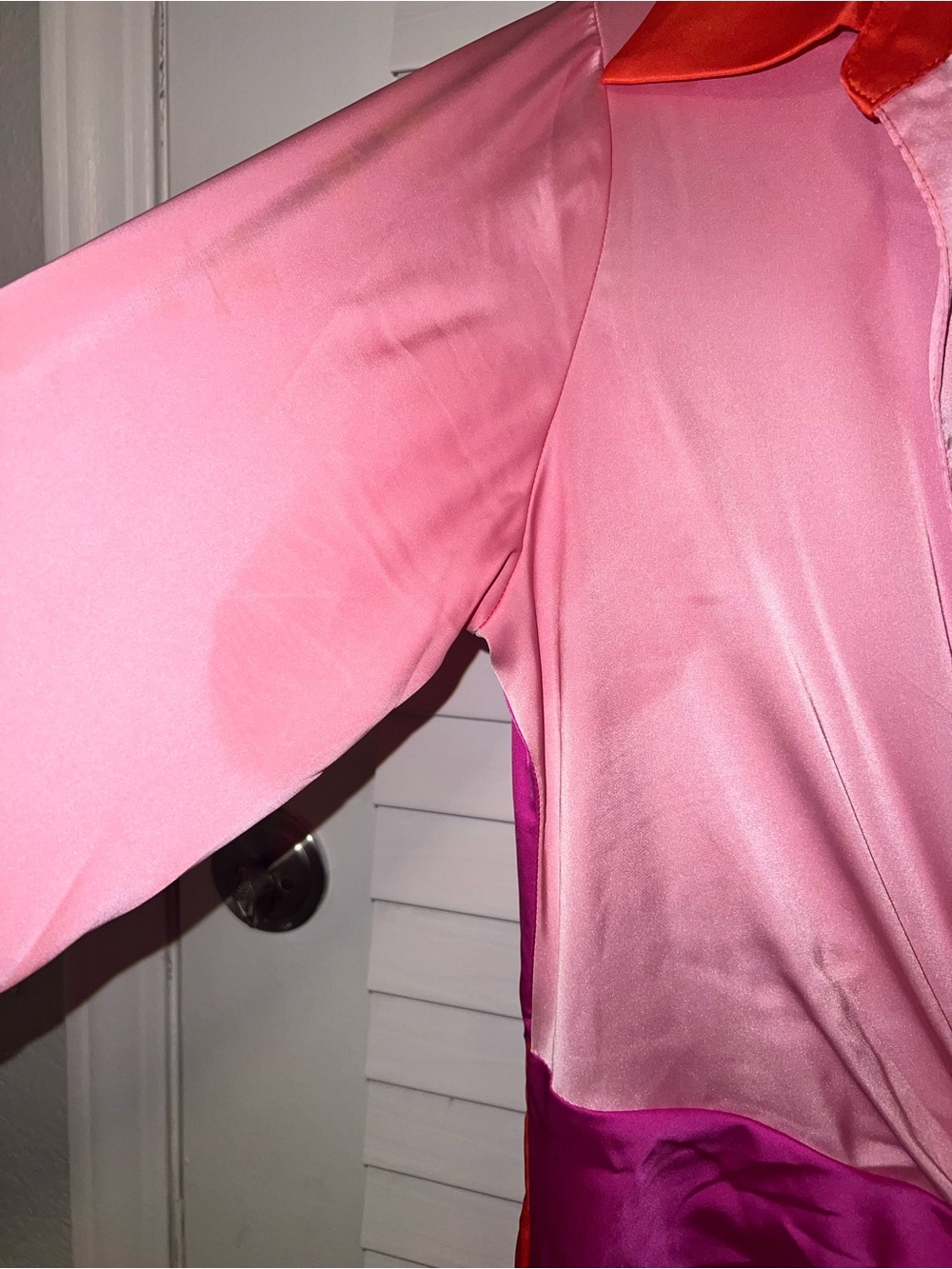 Fashion Nova Satin Colorblock Midi Dress in Pink, Fuchsia & Orange - Picture 3 of 4